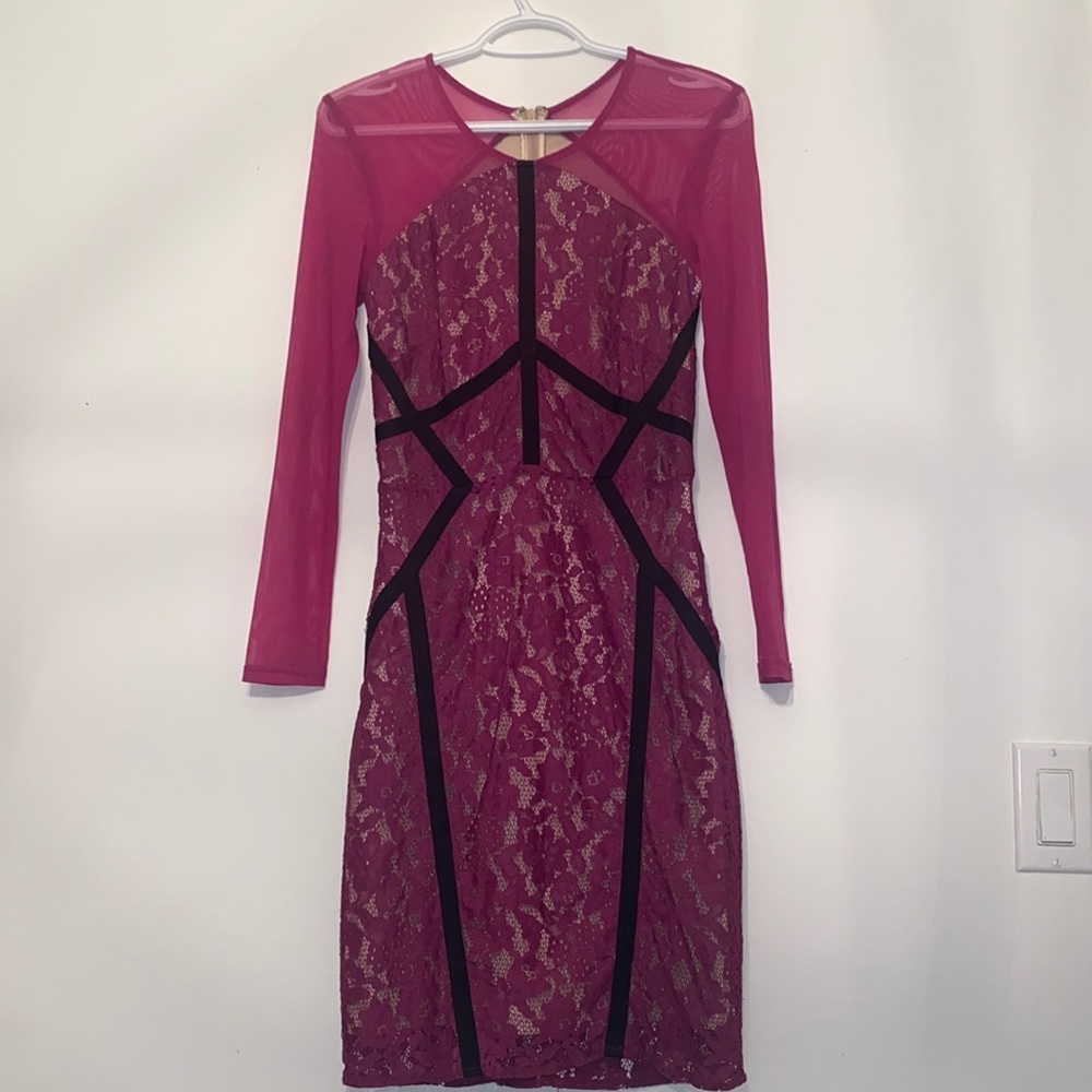 Fuschia Pink Lace Bariano Cocktail Dress XS
